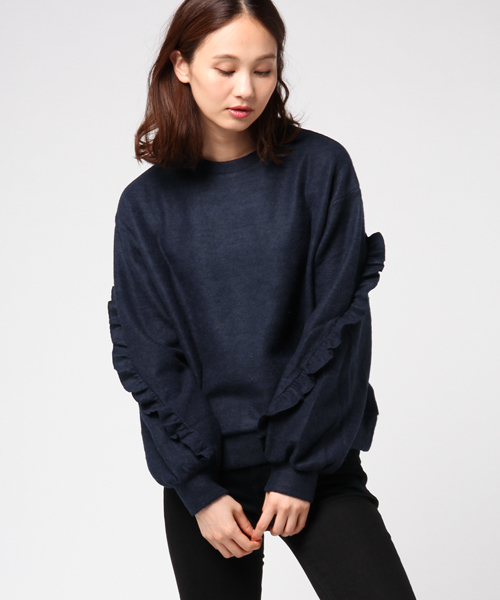 POU DOU DOU(プードゥドゥ)の「起毛ニットソーフリルプルオーバー(Tシャツ/カットソー・レディース・アイボリー/ベージュ/ネイビー/グレー/ライトグレー/ライトベージュ・3)」の6枚目の写真