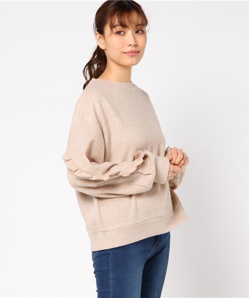 POU DOU DOU(プードゥドゥ)の「起毛ニットソーフリルプルオーバー(Tシャツ/カットソー・レディース・アイボリー/ベージュ/ネイビー/グレー/ライトグレー/ライトベージュ・3)」の5枚目の写真