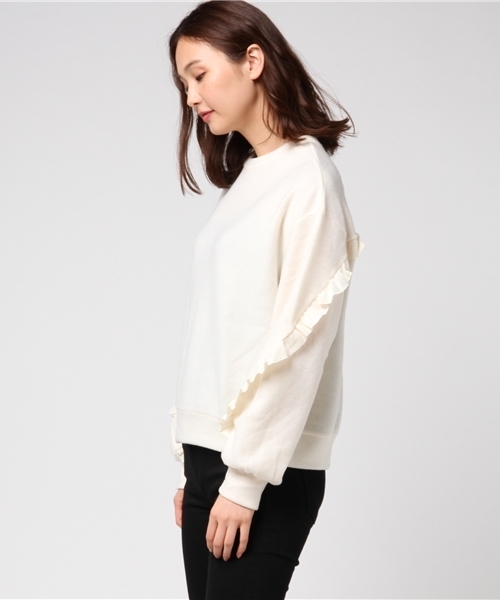 POU DOU DOU(プードゥドゥ)の「起毛ニットソーフリルプルオーバー(Tシャツ/カットソー・レディース・アイボリー/ベージュ/ネイビー/グレー/ライトグレー/ライトベージュ・3)」の12枚目の写真