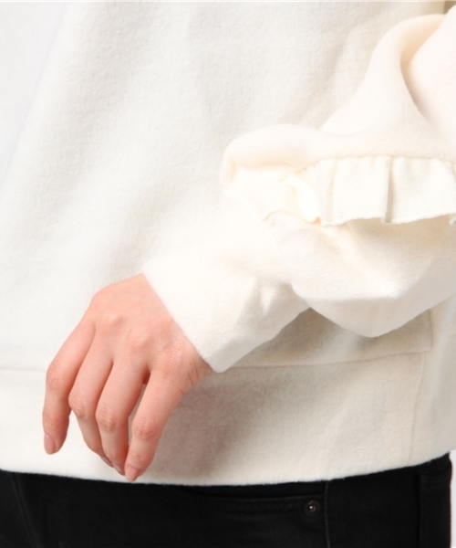 POU DOU DOU(プードゥドゥ)の「起毛ニットソーフリルプルオーバー(Tシャツ/カットソー・レディース・アイボリー/ベージュ/ネイビー/グレー/ライトグレー/ライトベージュ・3)」の7枚目の写真