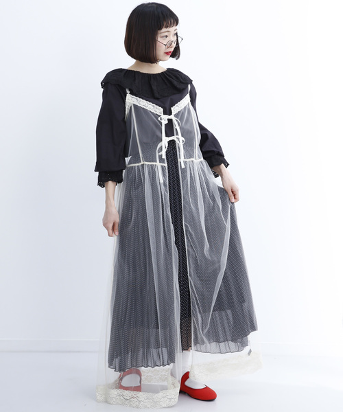 MERLOT（メルロー）の「チュールレースキャミソールロングワンピース1428（ワンピース・レディース・ブラック/オフホワイト/ピンク/オレンジ・FREE）」の2枚目の写真