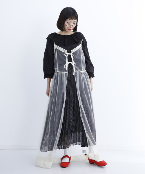 MERLOT（メルロー）の「チュールレースキャミソールロングワンピース1428（ワンピース・レディース・ブラック/オフホワイト/ピンク/オレンジ・FREE）」の7枚目の写真