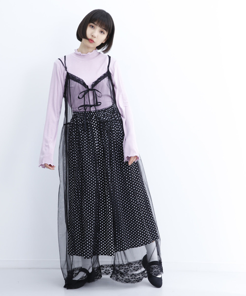 MERLOT（メルロー）の「チュールレースキャミソールロングワンピース1428（ワンピース・レディース・ブラック/オフホワイト/ピンク/オレンジ・FREE）」の12枚目の写真