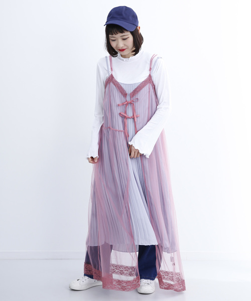 MERLOT（メルロー）の「チュールレースキャミソールロングワンピース1428（ワンピース・レディース・ブラック/オフホワイト/ピンク/オレンジ・FREE）」の14枚目の写真