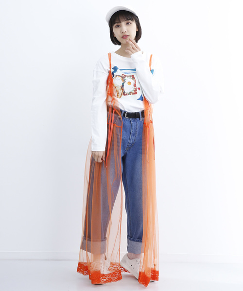 MERLOT（メルロー）の「チュールレースキャミソールロングワンピース1428（ワンピース・レディース・ブラック/オフホワイト/ピンク/オレンジ・FREE）」の10枚目の写真