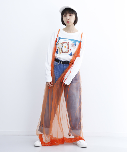 MERLOT（メルロー）の「チュールレースキャミソールロングワンピース1428（ワンピース・レディース・ブラック/オフホワイト/ピンク/オレンジ・FREE）」の9枚目の写真