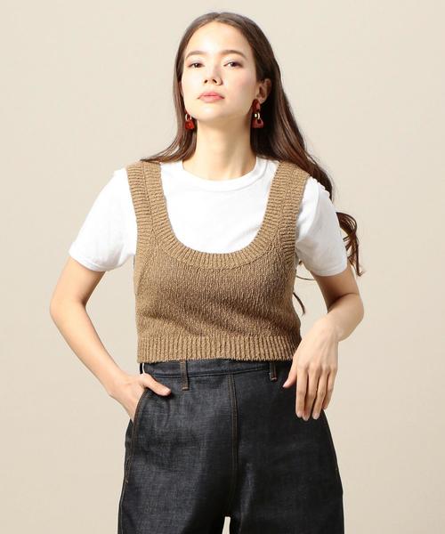 BEAUTY&YOUTH UNITED ARROWS(ビューティーアンドユースユナイテッドアローズ)の「BY テンジクショートノースリーブニット о(ニット/セーター・レディース・ブラック/ベージュ/ライム・FREE)」の2枚目の写真