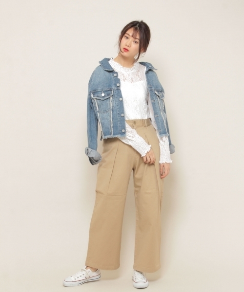 PAGEBOY(ページボーイ)の「ストライプレースインナーセット(Tシャツ/カットソー・レディース・ホワイト/ブラック/ベージュ・FREE)」の9枚目の写真