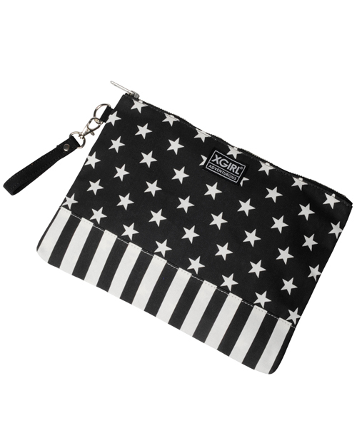X-girl(エックスガール)の「FLAG BIG POUCH(ポーチ・レディース・ブラック/ネイビー・ONE SIZE)」の1枚目の写真