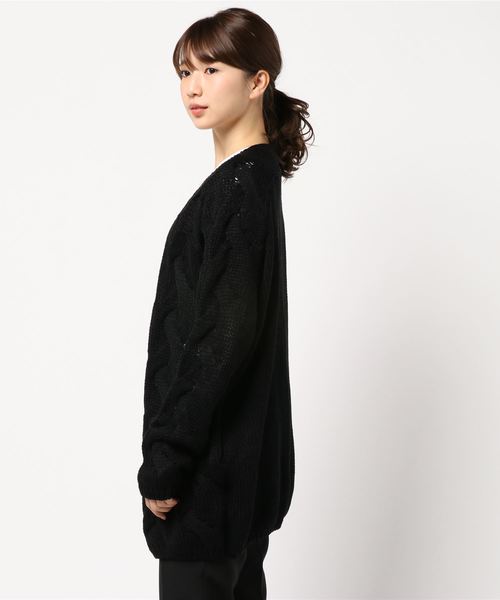 KOBE LETTUCE（コウベレタス）の「ケーブルニットロングカーディガン＊レディース/ガウンカーデ[C3610]神戸レタス（カーディガン/ボレロ・レディース・ブラック/カーキ/アイボリー・FREE）」の4枚目の写真