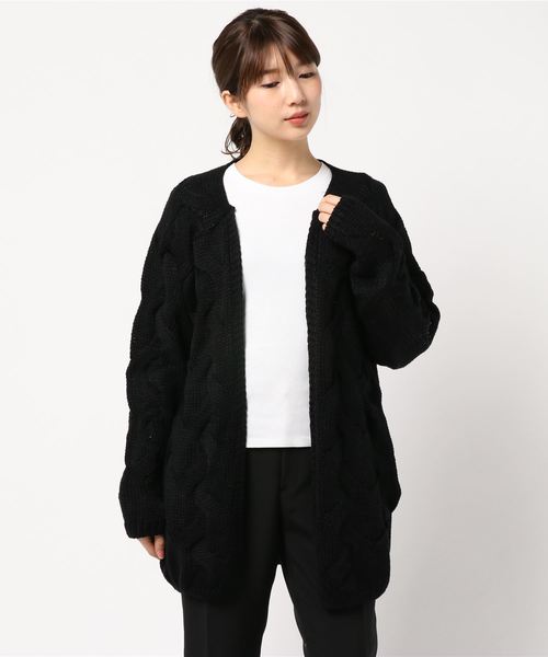 KOBE LETTUCE（コウベレタス）の「ケーブルニットロングカーディガン＊レディース/ガウンカーデ[C3610]神戸レタス（カーディガン/ボレロ・レディース・ブラック/カーキ/アイボリー・FREE）」の6枚目の写真