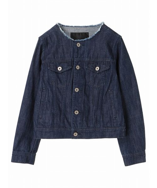 YECCA VECCA(イェッカヴェッカ)の「ノ-カラ-Gジャン(デニムジャケット・レディース・インディゴブルー/ダークインディゴブルー・SMALL/MEDIUM)」の1枚目の写真