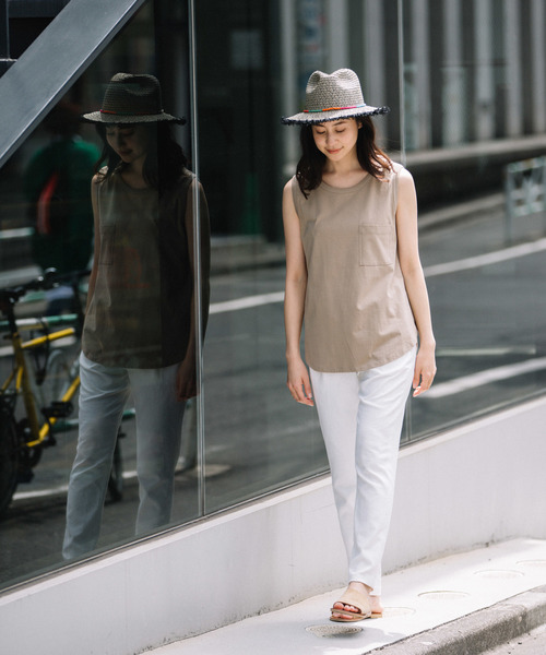 Munich（ミューニック）の「【Munich定番】コットンジャージタンクトップ（Tシャツ/カットソー・レディース・ホワイト/ブラック/ベージュ/カーキ/イエロー・FREE）」の4枚目の写真