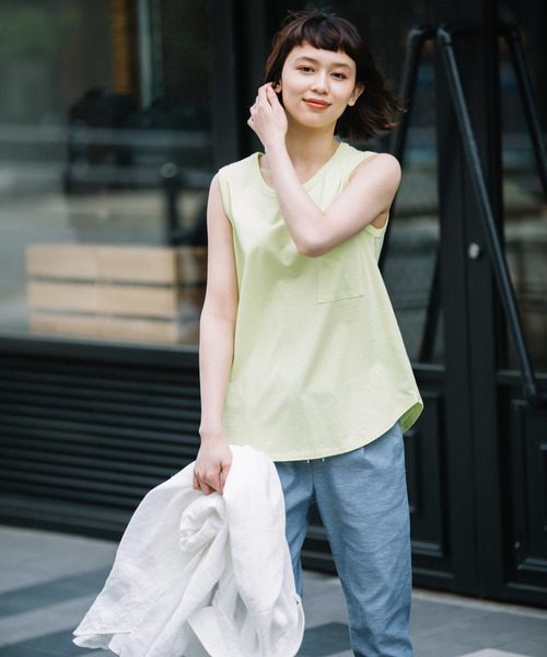 Munich（ミューニック）の「【Munich定番】コットンジャージタンクトップ（Tシャツ/カットソー・レディース・ホワイト/ブラック/ベージュ/カーキ/イエロー・FREE）」の5枚目の写真