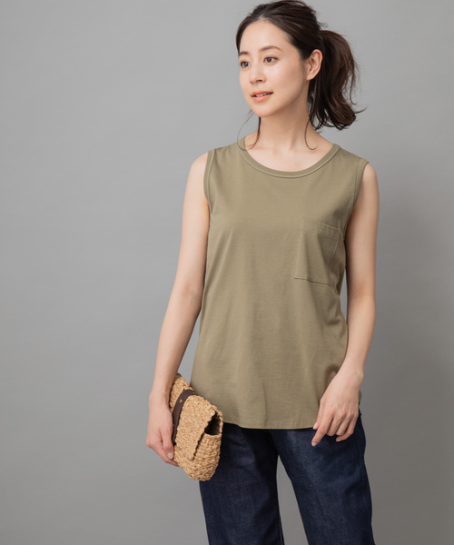 Munich（ミューニック）の「【Munich定番】コットンジャージタンクトップ（Tシャツ/カットソー・レディース・ホワイト/ブラック/ベージュ/カーキ/イエロー・FREE）」の6枚目の写真