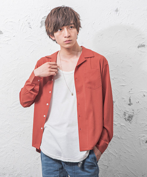 MinoriTY（マイノリティ）の「長袖シャツ/オープンカラー　ssc1751b（シャツ/ブラウス・メンズ・ブラック/ベージュ/ネイビー/グレー/カーキ/サックスブルー/マスタード/テラコッタ・M/L/XL）」の4枚目の写真