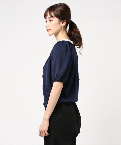 LUGG NAGG（ラグナグ）の「【Jewelobe/ ジュエローブ】2wayボリューム袖ニット（カーディガン/ボレロ・レディース・ベージュ/ネイビー/ブラウン/オレンジ/グリーン・FREE）」の6枚目の写真