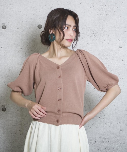 LUGG NAGG（ラグナグ）の「【Jewelobe/ ジュエローブ】2wayボリューム袖ニット（カーディガン/ボレロ・レディース・ベージュ/ネイビー/ブラウン/オレンジ/グリーン・FREE）」の3枚目の写真