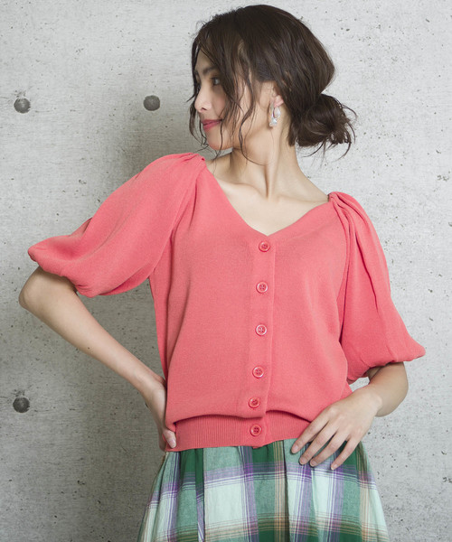 LUGG NAGG（ラグナグ）の「【Jewelobe/ ジュエローブ】2wayボリューム袖ニット（カーディガン/ボレロ・レディース・ベージュ/ネイビー/ブラウン/オレンジ/グリーン・FREE）」の5枚目の写真