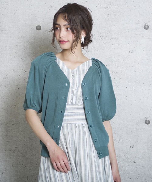 LUGG NAGG（ラグナグ）の「【Jewelobe/ ジュエローブ】2wayボリューム袖ニット（カーディガン/ボレロ・レディース・ベージュ/ネイビー/ブラウン/オレンジ/グリーン・FREE）」の4枚目の写真