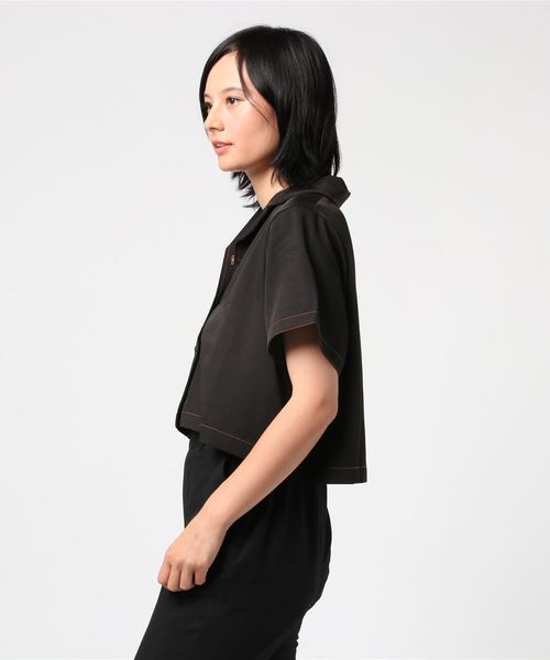 PUNYUS（プニュズ）の「ショート丈開襟シャツ（シャツ/ブラウス・レディース・ブラック/ベージュ/カーキ/オレンジ・1/2/4/3）」の5枚目の写真