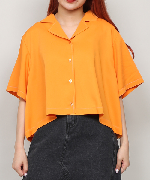 PUNYUS（プニュズ）の「ショート丈開襟シャツ（シャツ/ブラウス・レディース・ブラック/ベージュ/カーキ/オレンジ・1/2/4/3）」の7枚目の写真