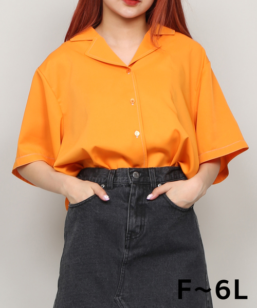 PUNYUS（プニュズ）の「ショート丈開襟シャツ（シャツ/ブラウス・レディース・ブラック/ベージュ/カーキ/オレンジ・1/2/4/3）」の8枚目の写真