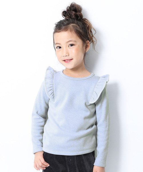 devirock（デビロック）の「裏シャギー肩フリルトップス（Tシャツ/カットソー・キッズ・ブラック/ヘザーチャコール/ブルー系その他/ラベンダー/パープル系その他/ワイン/ピンク系その他/スモークピンク・80ｃｍ/90cm/100cm/110cm/120cm/130cm/140cm/150cm/160cm）」の4枚目の写真