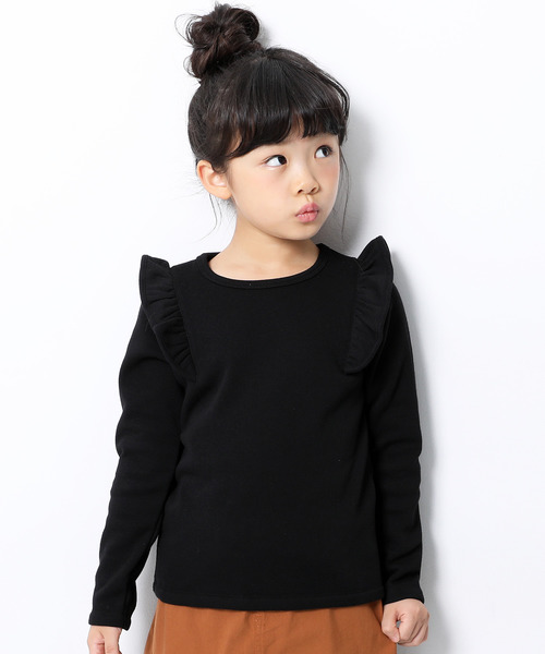 devirock（デビロック）の「裏シャギー肩フリルトップス（Tシャツ/カットソー・キッズ・ブラック/ヘザーチャコール/ブルー系その他/ラベンダー/パープル系その他/ワイン/ピンク系その他/スモークピンク・80ｃｍ/90cm/100cm/110cm/120cm/130cm/140cm/150cm/160cm）」の2枚目の写真