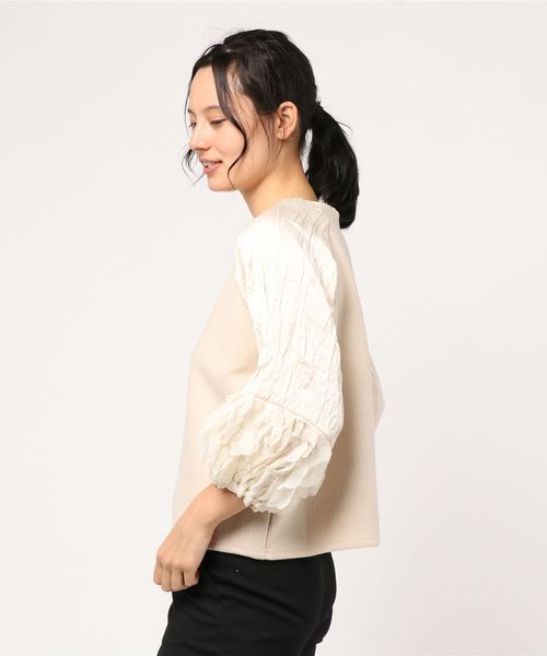 flower（フラワー）の「ゴージャスフラワートップ（Tシャツ/カットソー・レディース・アイボリー/ブラック・FREE）」の3枚目の写真