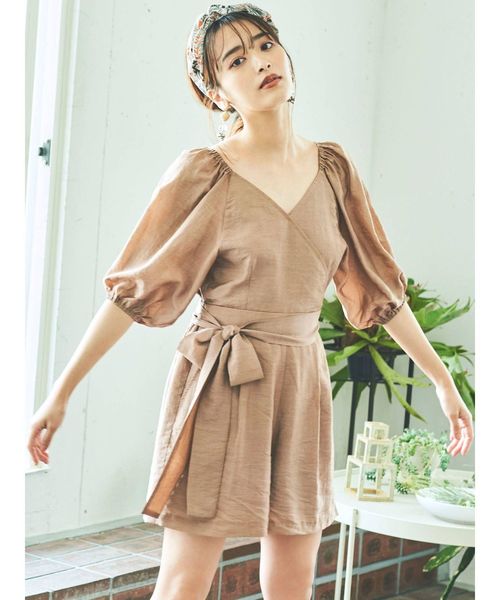 MERCURYDUO（マーキュリーデュオ）の「ボリュームスリーブカシュクールコンビネソン（ワンピース・レディース・ブラック/ブラウン・FREE）」の12枚目の写真