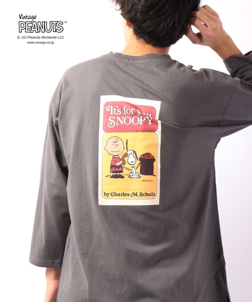 PEANUTS ｽﾇｰﾋﾟｰ70周年ｱﾆﾊﾞｰｻﾘｰﾊﾞｯｸﾌﾟﾘﾝﾄ八分袖Tｼｬﾂ（Tシャツ