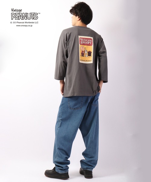 PEANUTS スヌーピー70周年アニバーサリーバックプリント八分袖Tシャツ(Tシャツ PEANUTS スヌーピー70周年アニバーサリーバックプリント八分袖Tシャツ(Tシャツ