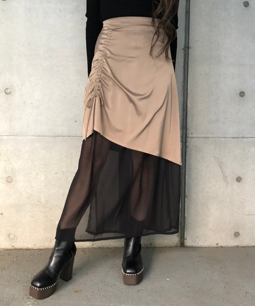 ENVYM(アンビー)の「ドロストコンビSK(スカート・レディース・ブラック/ベージュ・FREE)」の2枚目の写真