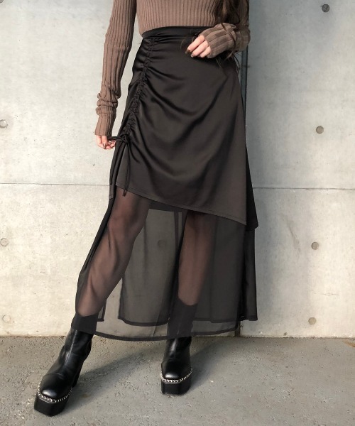 ENVYM(アンビー)の「ドロストコンビSK(スカート・レディース・ブラック/ベージュ・FREE)」の1枚目の写真