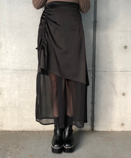 ENVYM(アンビー)の「ドロストコンビSK(スカート・レディース・ブラック/ベージュ・FREE)」の16枚目の写真