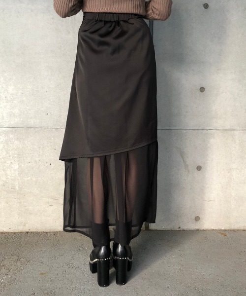 ENVYM(アンビー)の「ドロストコンビSK(スカート・レディース・ブラック/ベージュ・FREE)」の14枚目の写真