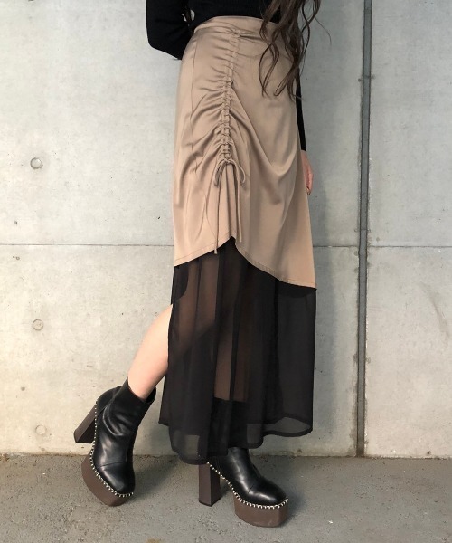 ENVYM(アンビー)の「ドロストコンビSK(スカート・レディース・ブラック/ベージュ・FREE)」の10枚目の写真