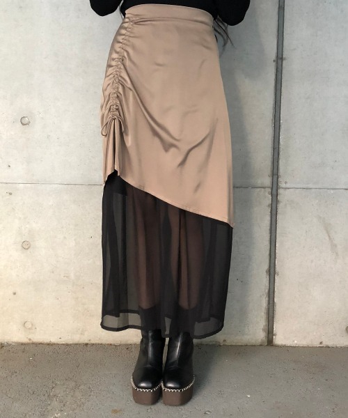 ENVYM(アンビー)の「ドロストコンビSK(スカート・レディース・ブラック/ベージュ・FREE)」の9枚目の写真
