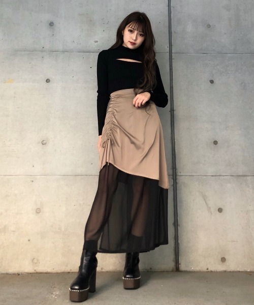 ENVYM(アンビー)の「ドロストコンビSK(スカート・レディース・ブラック/ベージュ・FREE)」の6枚目の写真