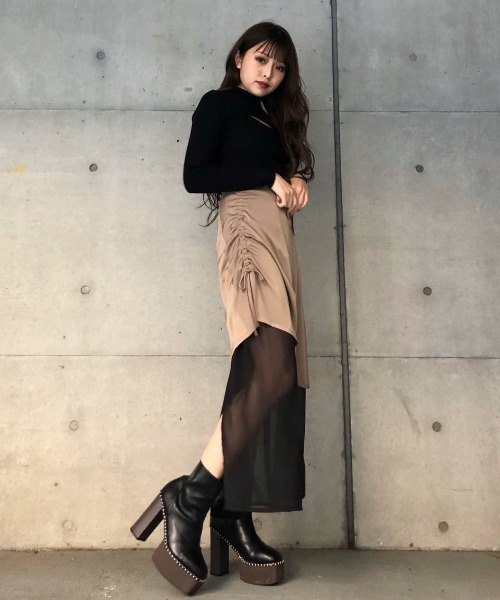 ENVYM(アンビー)の「ドロストコンビSK(スカート・レディース・ブラック/ベージュ・FREE)」の5枚目の写真