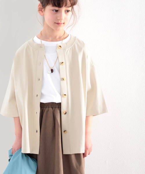 classicalelf(クラシカルエルフ)の「キッズ 綿100%しっかり生地。2way楽しめる5分袖カーディガン(Tシャツ/カットソー・キッズ・ホワイト/ブラック/ナチュラル・130/140/150/160)」の3枚目の写真