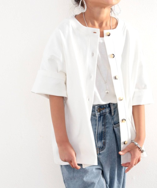 classicalelf(クラシカルエルフ)の「キッズ 綿100%しっかり生地。2way楽しめる5分袖カーディガン(Tシャツ/カットソー・キッズ・ホワイト/ブラック/ナチュラル・130/140/150/160)」の8枚目の写真
