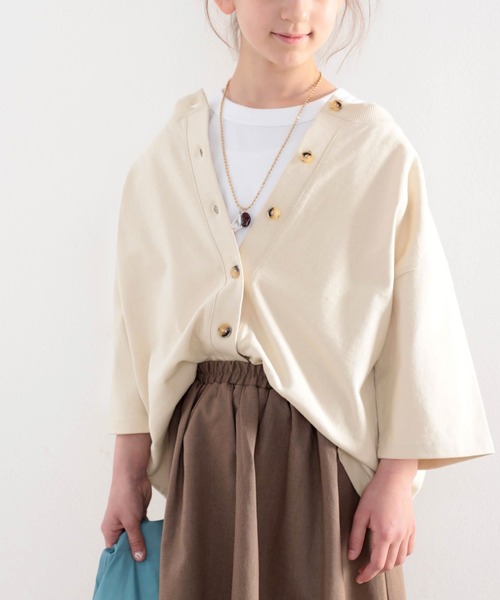 classicalelf(クラシカルエルフ)の「キッズ 綿100%しっかり生地。2way楽しめる5分袖カーディガン(Tシャツ/カットソー・キッズ・ホワイト/ブラック/ナチュラル・130/140/150/160)」の15枚目の写真