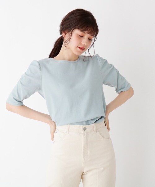 Cutie Blonde(キューティーブロンド)の「◆【S-L】バックリボンシャーリングカットソー(Tシャツ/カットソー・レディース・オフホワイト/ブラック/ライトブルー・01/02/03)」の1枚目の写真