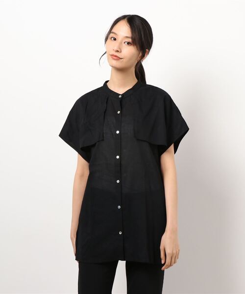 INTERPLANET（インタープラネット）の「麻混アンブレラヨークフレンチシャツ（シャツ/ブラウス・レディース・ブラック/オフホワイト/アイボリー・FREE）」の3枚目の写真