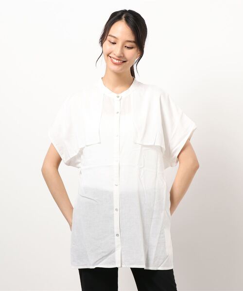 INTERPLANET（インタープラネット）の「麻混アンブレラヨークフレンチシャツ（シャツ/ブラウス・レディース・ブラック/オフホワイト/アイボリー・FREE）」の12枚目の写真