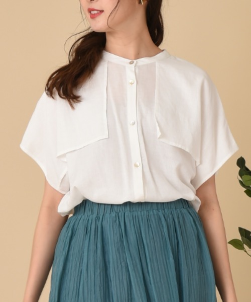 INTERPLANET（インタープラネット）の「麻混アンブレラヨークフレンチシャツ（シャツ/ブラウス・レディース・ブラック/オフホワイト/アイボリー・FREE）」の6枚目の写真