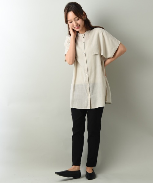 INTERPLANET（インタープラネット）の「麻混アンブレラヨークフレンチシャツ（シャツ/ブラウス・レディース・ブラック/オフホワイト/アイボリー・FREE）」の16枚目の写真