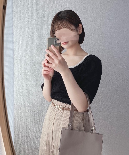 archives(アルシーヴ)の「【web限定item】配色パイピングリブプルオーバー(ニット/セーター・レディース・ホワイト/オフホワイト/ブラック/ベージュ/グリーン系その他・MEDIUM)」の3枚目の写真